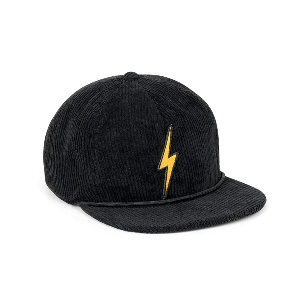 Black Corduroy Cap with Gold Lightning Bolt